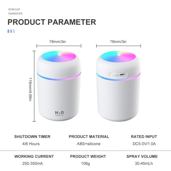 Portable 300ml Humidifier USB Ultrasonic Dazzle Cup Aroma Diffuser Cool Mist Maker Humidifier Purifier with Romantic Light