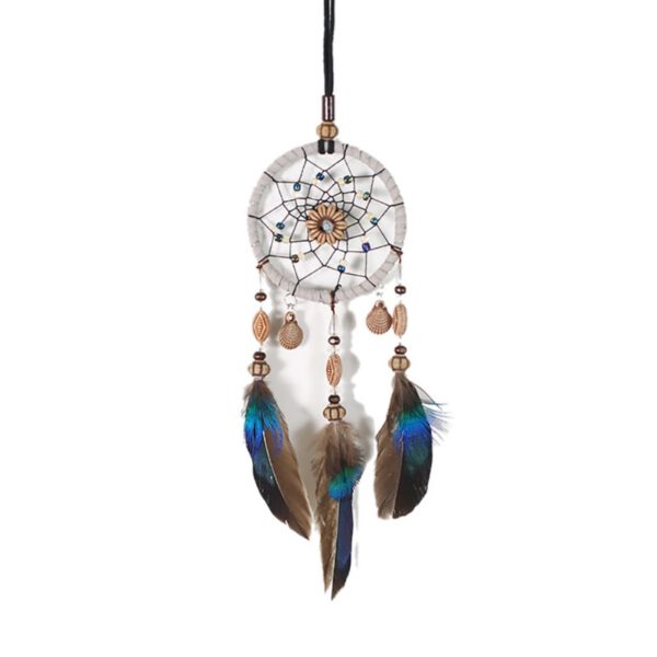 Mini Car Dream Catcher Beaded Natural Feathers Handcraft Chic Hanging Ornaments Mirror Room Bedroom Wall Decor