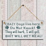 1pc House Wooden Board Pendant Fashion Crazy Dog Live Here Letter Print Board Sign Home Decoartion Supplies