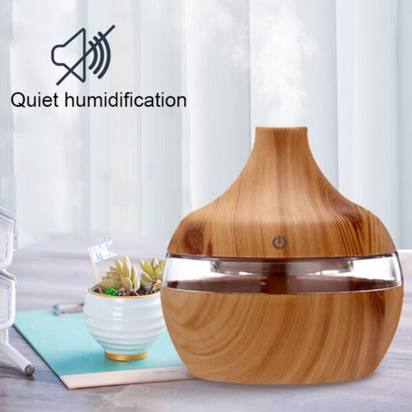 Electric Humidifier Essential Aroma Oil Diffuser Ultrasonic Wood Grain Air Humidifier USB Mini Mist Maker for Home Office 300ML