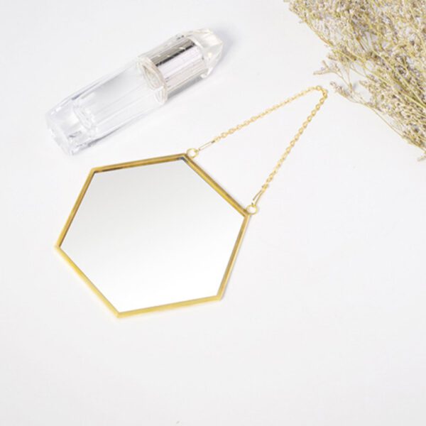 Nordic Minimalist Home Decoration Geometric Shape Gold Brass Hexagonal Mirror Bathroom Mirror Entrance Mirror Makeup Mirror