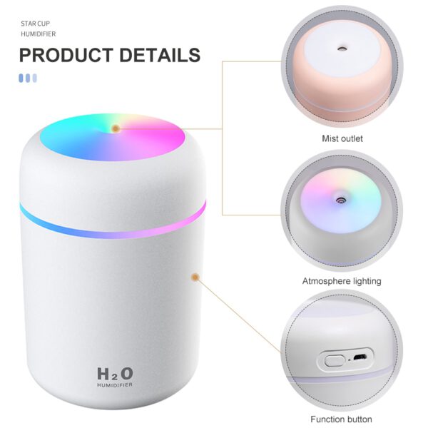 300ML Mini Humidifer Aroma Essential Oil Diffuser with LED Lamp USB Mist Maker Aromatherapy Humidifiers for Home Car