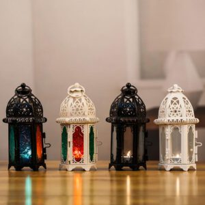 Vintage Moroccan Windproof Candle Holders Hanging Candle Holder Home Party Decor Candlesticks Iron Glass Lantern Lamp Votive