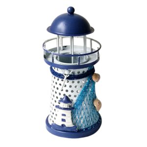 Mediterranean Style Lighthouse Iron Candle Candlestick Blue White Wedding Home Table Decor Candle Holder Romantic Candlesticks
