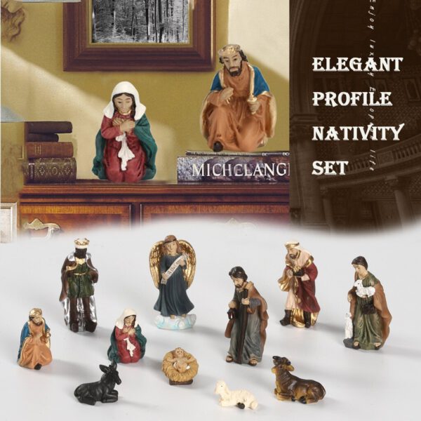 Elegant Profile Nativity Set, Includes Holy Family Resin Decorative Figures, Christmas Home Decoration Holiday Gift#35