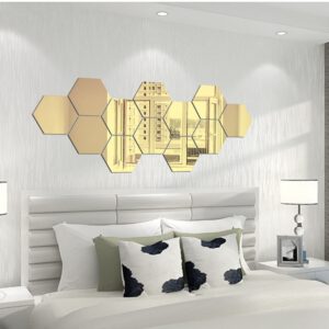 Mirror Stickers 3D hexagon Mirror Sticker Crystal Wall Paper Wall Decal Living Room Bathroom Decoration DIY Art Wall Decor#p7