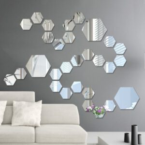 Hot 12PCS Acrylic Mirror Wall Stickers Self Adhesive Removable Hexagonal Mirror Sheet For Living Room Bedroom Decor Home Decor