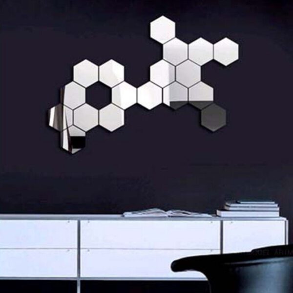 Hot 12PCS Acrylic Mirror Wall Stickers Self Adhesive Removable Hexagonal Mirror Sheet For Living Room Bedroom Decor Home Decor