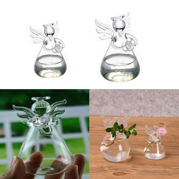 Angel Shape Vase Clear Flower Plant Stand Hydroponic Container Ornament Micro Landscape Home Office Wedding Decor