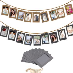 10 Pcs 3Inch DIY Kraft Paper Photo Frame Hanging Wall Photos Picture FrameAlbum+Rope+Clips Set For Family Memory 910