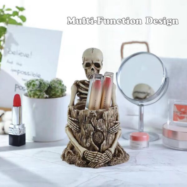Skeleton Makeup Brush Pencil Storage Box Halloween Decoration Home Office Desk Skull Statue Pen Holder Wall Mounted Resin Holder