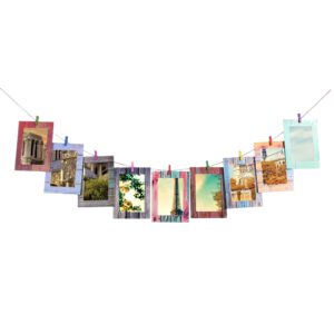 9 Pcs Combination Paper Frame with Clips DIY Kraft Paper Picture Frame Hanging Wall Photos Album 2M Rope Home Decoration Craft