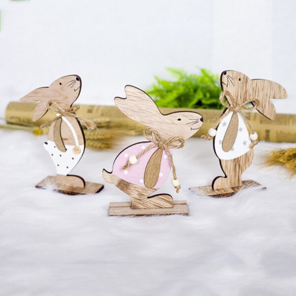 Nordic Easter Figurines Decorations Wooden Cute Cartoon Rabbit Shapes Ornaments Craft Gifts Home Decor Accessories Collection