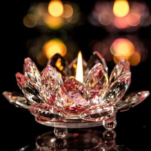 Undefined 7 Colors Crystal Glass Lotus Flower Candle Holder Tea Light Holder Buddhist Candlestick holder decorative Party