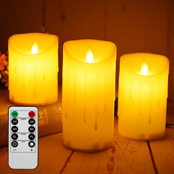 3 Pcs Flickering Flameless Pillar LED Candle with Remote Fake Led Candle Light Easter Candle Wedding Xmas Decoration Lighting