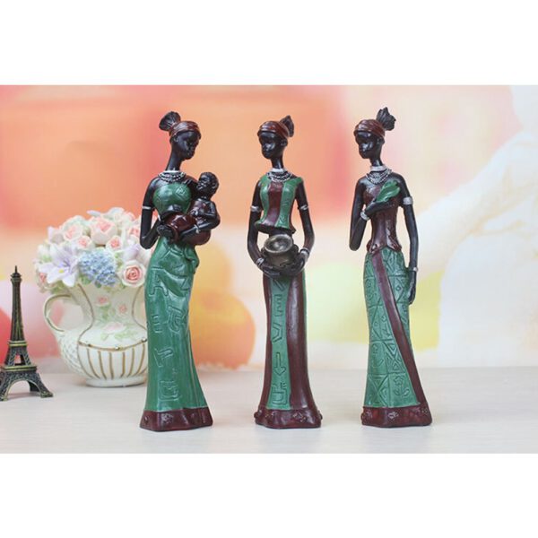 3 Pcs Sculptures Craft Decor Exotic African Lady Resin Exquisite Home Figurine Display Handmade Statue Table Gift