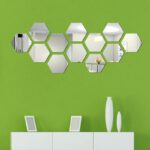 24pcs Hexagon Mirror Sticker Self-adhesive Mosaic Tiles PS Bathroom Decorate Silver Mirror Small 80*70*40mm .