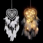 Dream Catcher With Heart Feathers Led Handmade Night Light Wall Hanging Decoration Hand-woven Ornaments Birthday Graduation Gift
