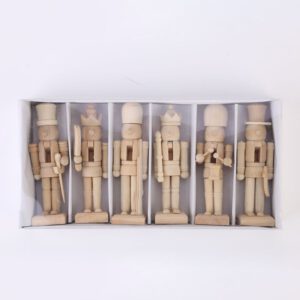 6pcs Wooden Nutcracker Doll Decoration DIY Blank Paint Toy Wooden Unpainted Doll For Kids DIY Soldier Figurines Table Ornaments