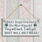 Crazy Dog Warning Door Plaque Wooden Letter Hanging Signs Home Garden Yard Funny Decorative Doorplate Wood Door Tablet Pendants