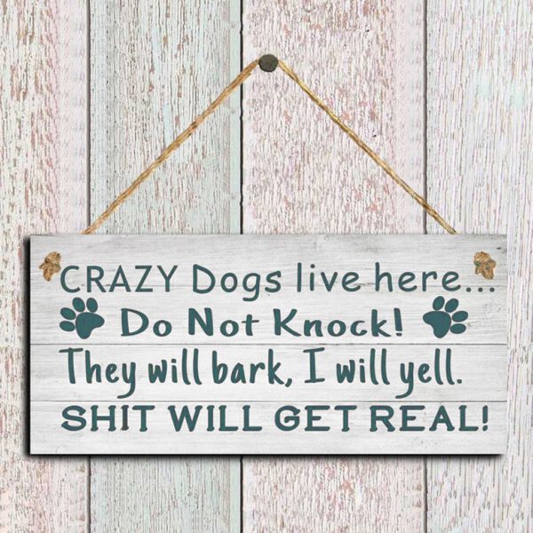 Crazy Dog Warning Door Plaque Wooden Letter Hanging Signs Home Garden Yard Funny Decorative Doorplate Wood Door Tablet Pendants