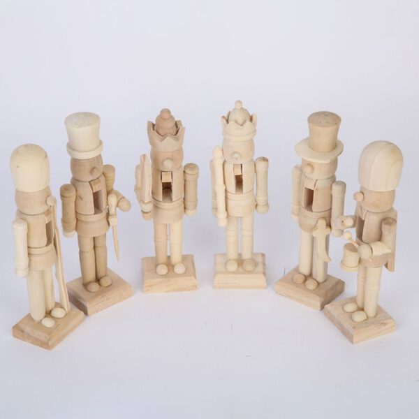 6pcs Wooden Nutcracker Doll Decoration DIY Blank Paint Toy Wooden Unpainted Doll For Kids DIY Soldier Figurines Table Ornaments