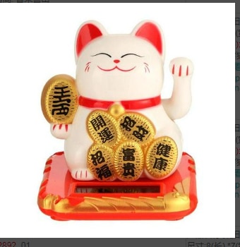 Fashion Black / White Solar Powered Maneki Neko Welcoming Fortune Cat Lucky For Home Car Hotel Restaurant Decor Craft