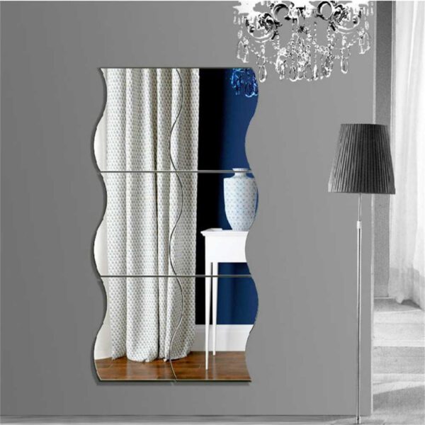 6 pcs Waves Shape Self-adhesive Tile 3D Mirror Stickers Decal Room Decorations Modern Mirror Tiles Decorative Mirrors