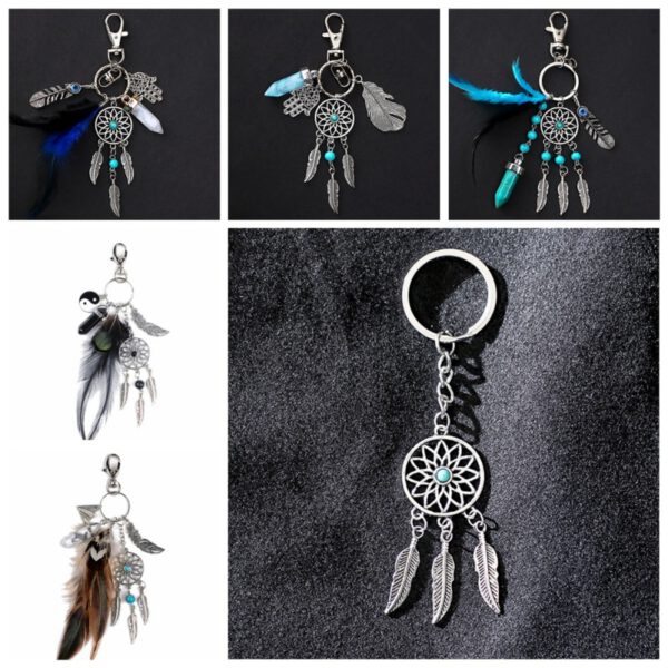 Handmade Craft Dream Net Catcher Keychain Feather Tassel Jewelry Keyholder Dreamnet Pendant Car Wall Hanging Decoration