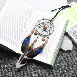 Mini Car Dream Catcher Beaded Natural Feathers Handcraft Chic Hanging Ornaments Mirror Room Bedroom Wall Decor