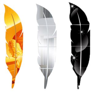 DIY Feather 3D Removable Wall Mirror Stickers GW 1pcs Room Decor Vinyl Art Decal Feather Mirror Wall Mirror Sticker hot sale